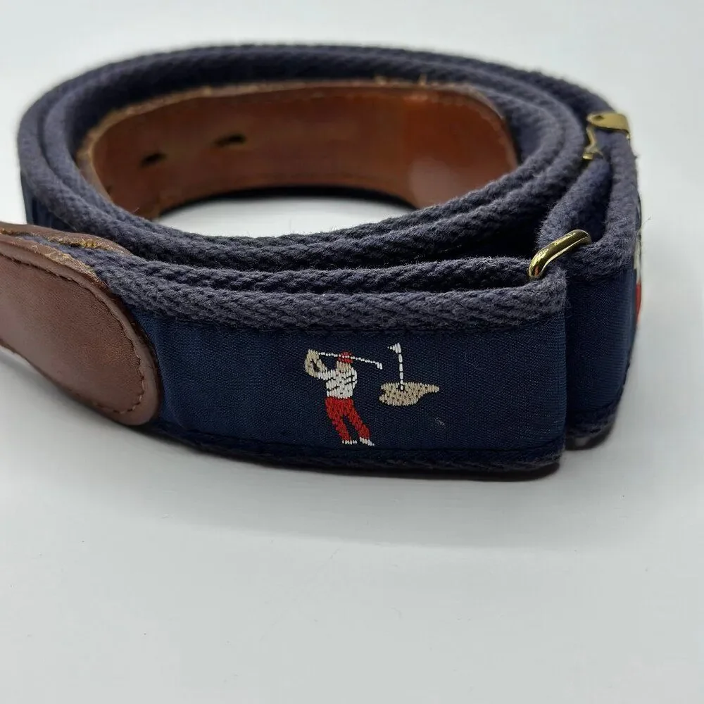 Pintail Men's Golf Embroidered Canvas Belt Leather Tip Brass Buckle Large